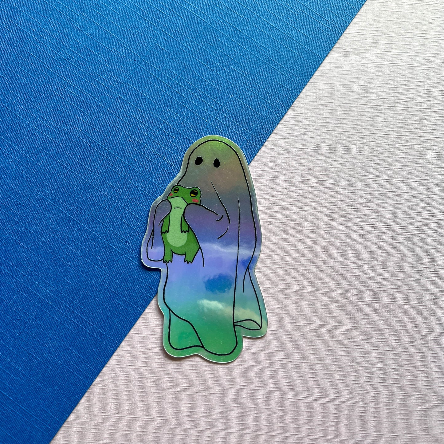 Holographic Ghost & Frog Friend Sticker