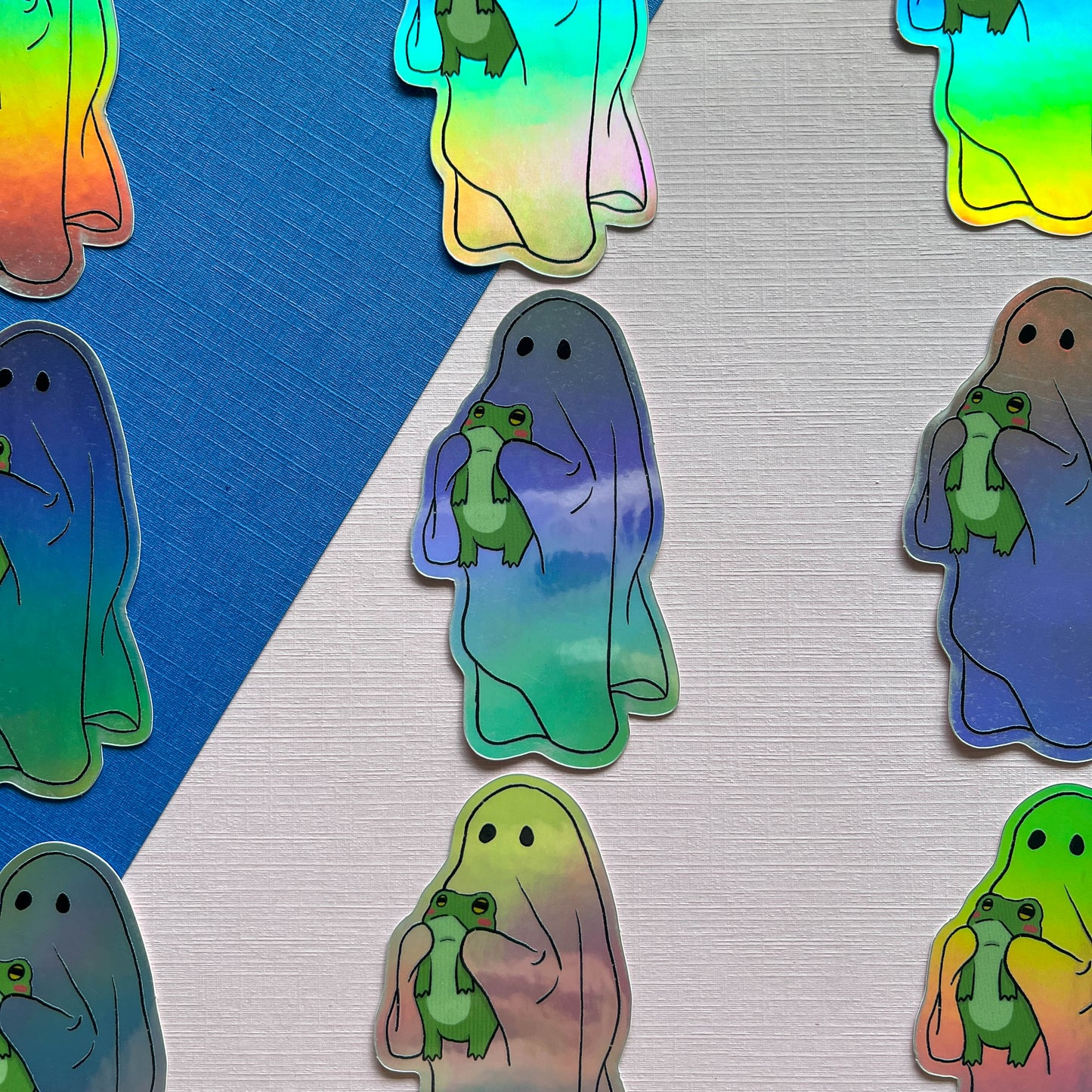 Holographic Ghost & Frog Friend Sticker