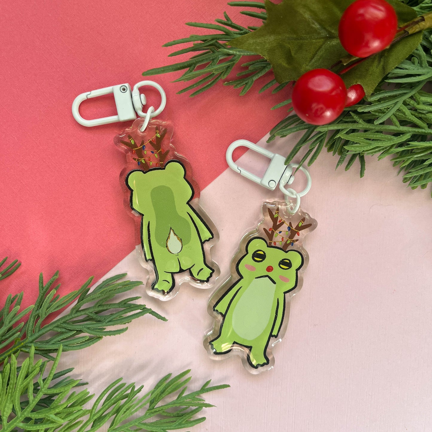 Reindeer Christmas Frog Keychain