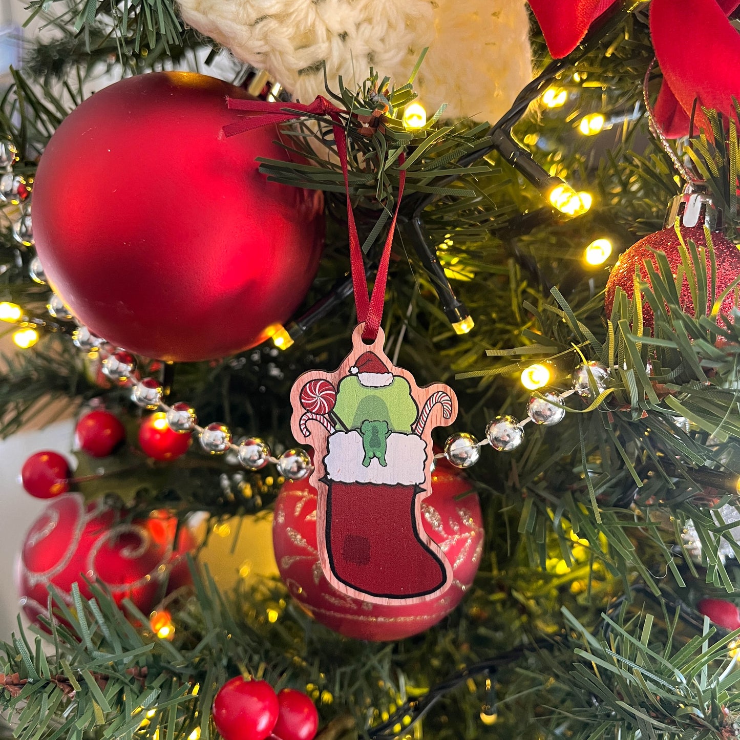 Christmas Stocking Wooden Ornament Frog