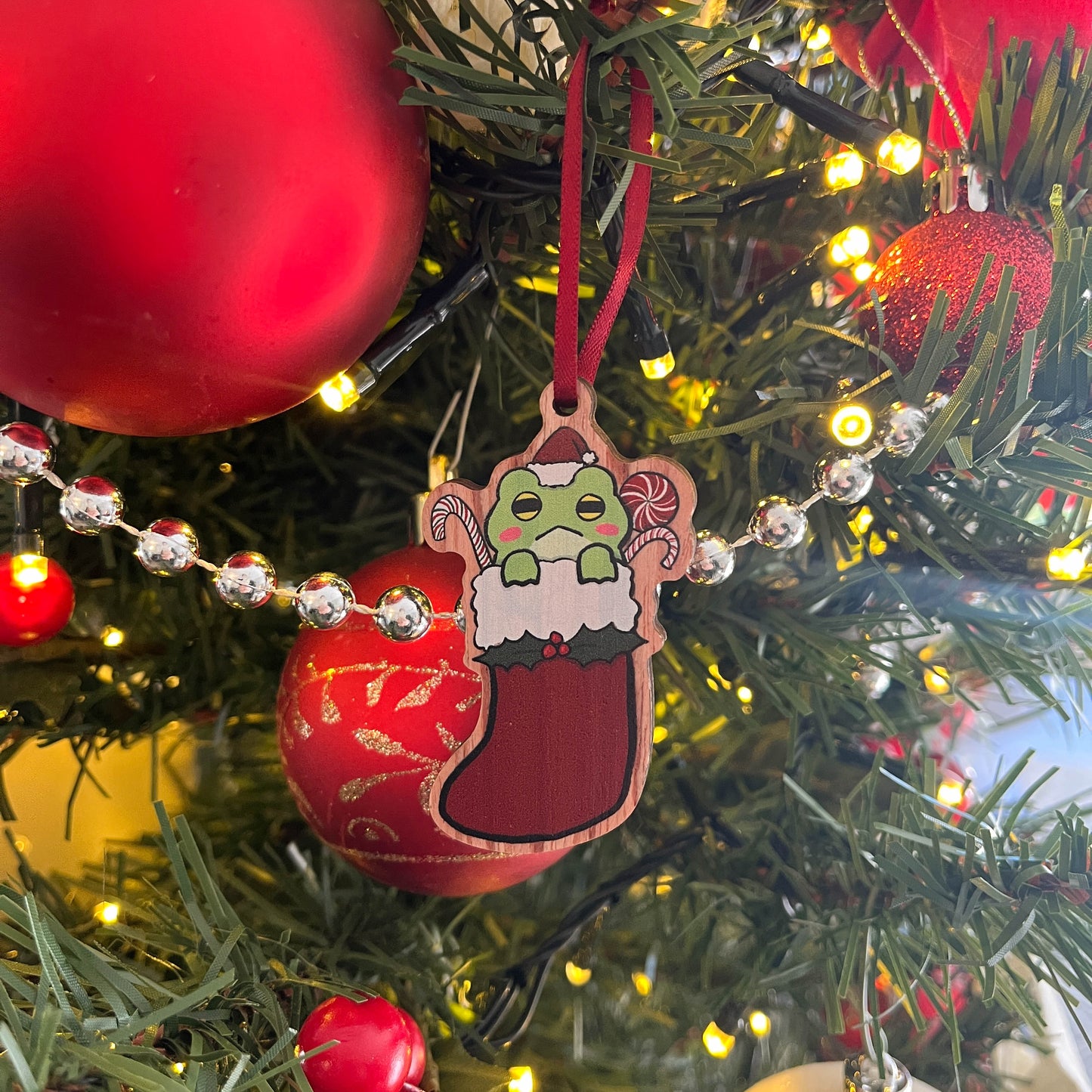 Christmas Stocking Wooden Ornament Frog