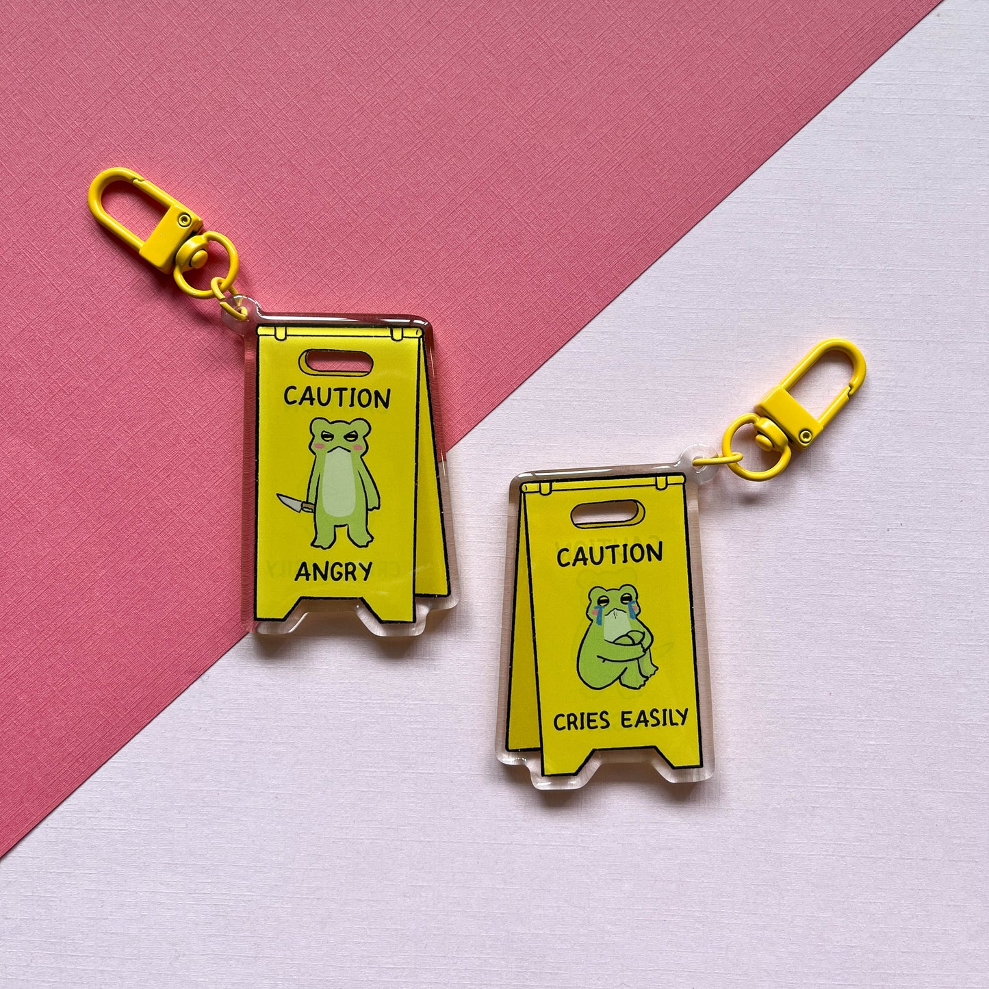 Caution Sign Frog Keychain