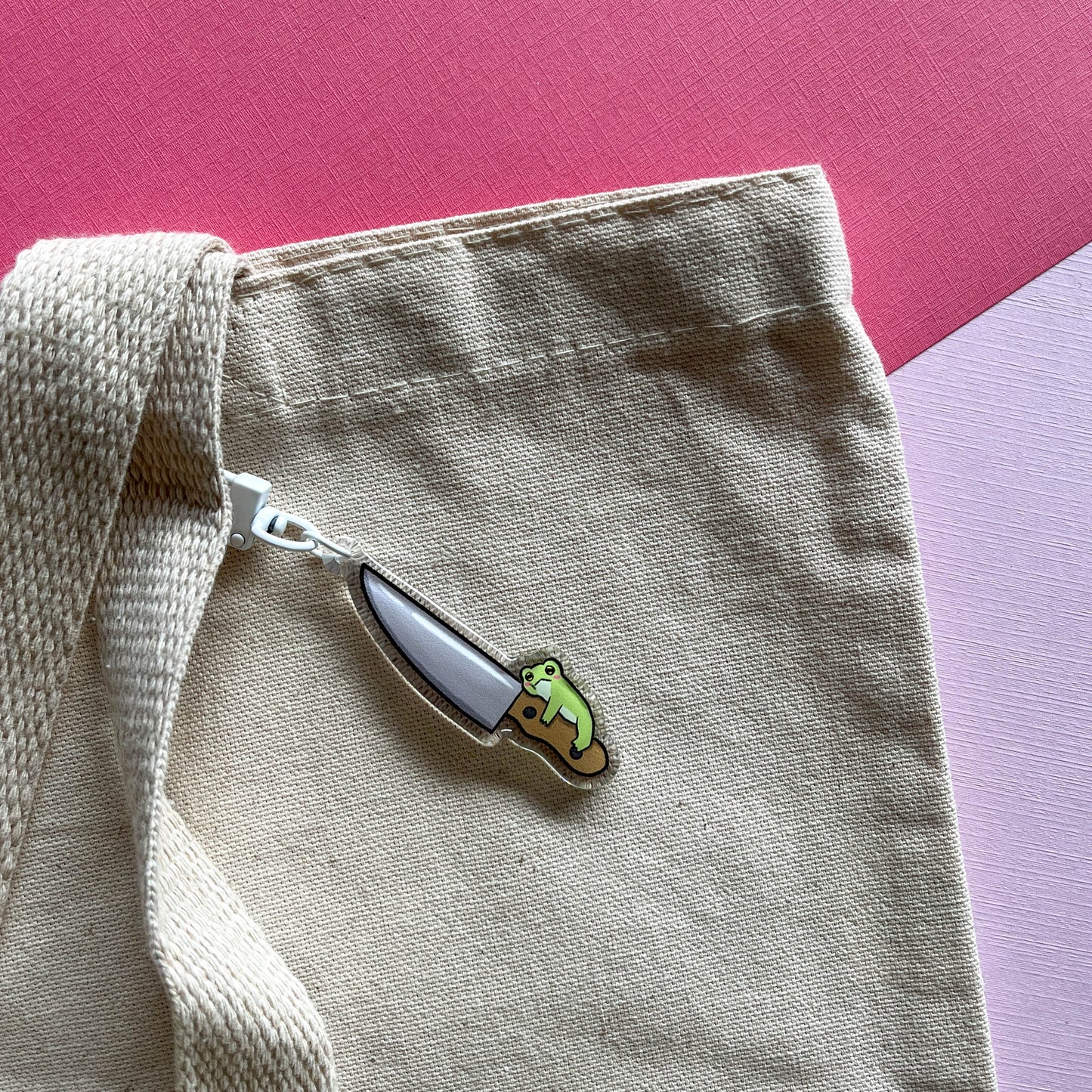 Tiny Frog with Big Knife Keychain