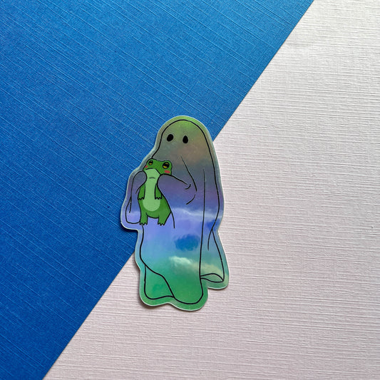 Holographic Ghost & Frog Friend Vinyl Sticker