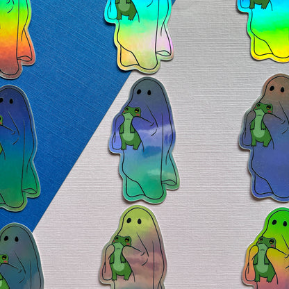 Holographic Ghost & Frog Friend Vinyl Sticker