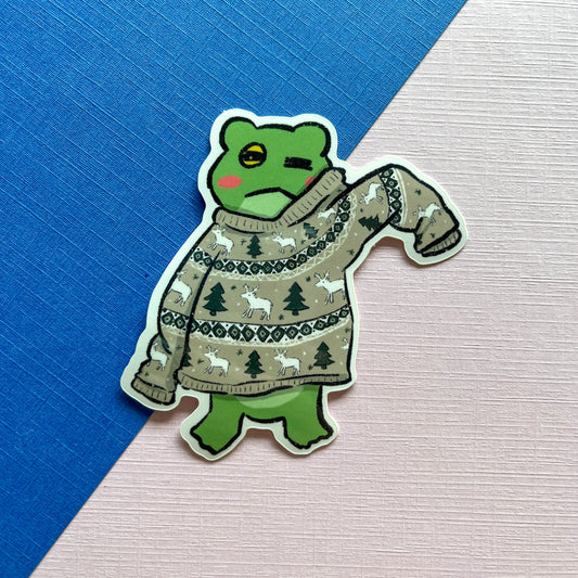 Cozy Winter Sweater Frog Sticker