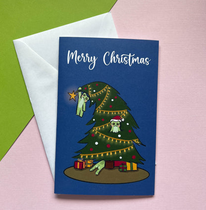 Frog Christmas Greeting Cards Set of 2 | Christmas Card Mistle-Toad Christmas Tree Holiday Card Set