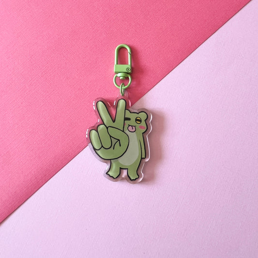 Peace Sign Frog Keychain