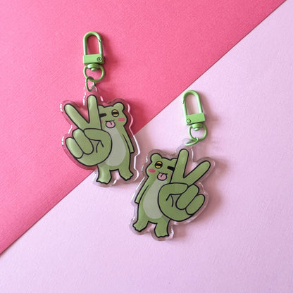 Peace Sign Frog Keychain