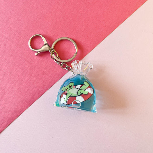 Floating Frog Liquid Keychain