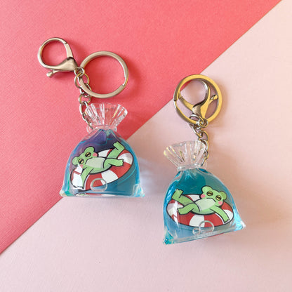 Floating Frog Liquid Keychain