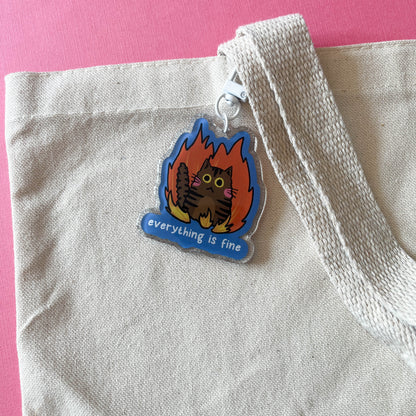 Everything is Fine Cat Keychain