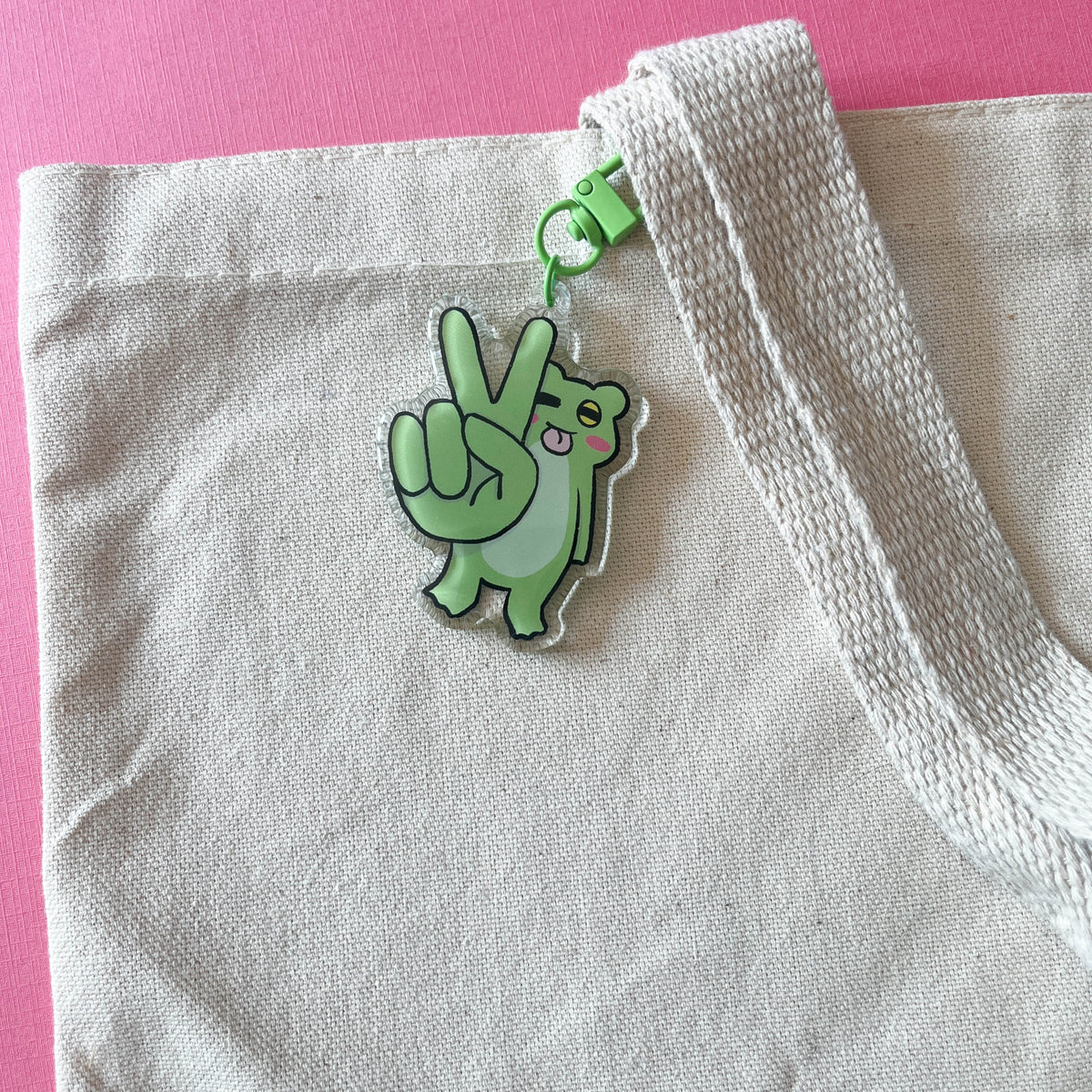 Peace Sign Frog Keychain