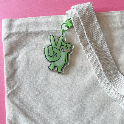 Peace Sign Frog Keychain