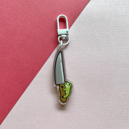 Tiny Frog with Big Knife Keychain