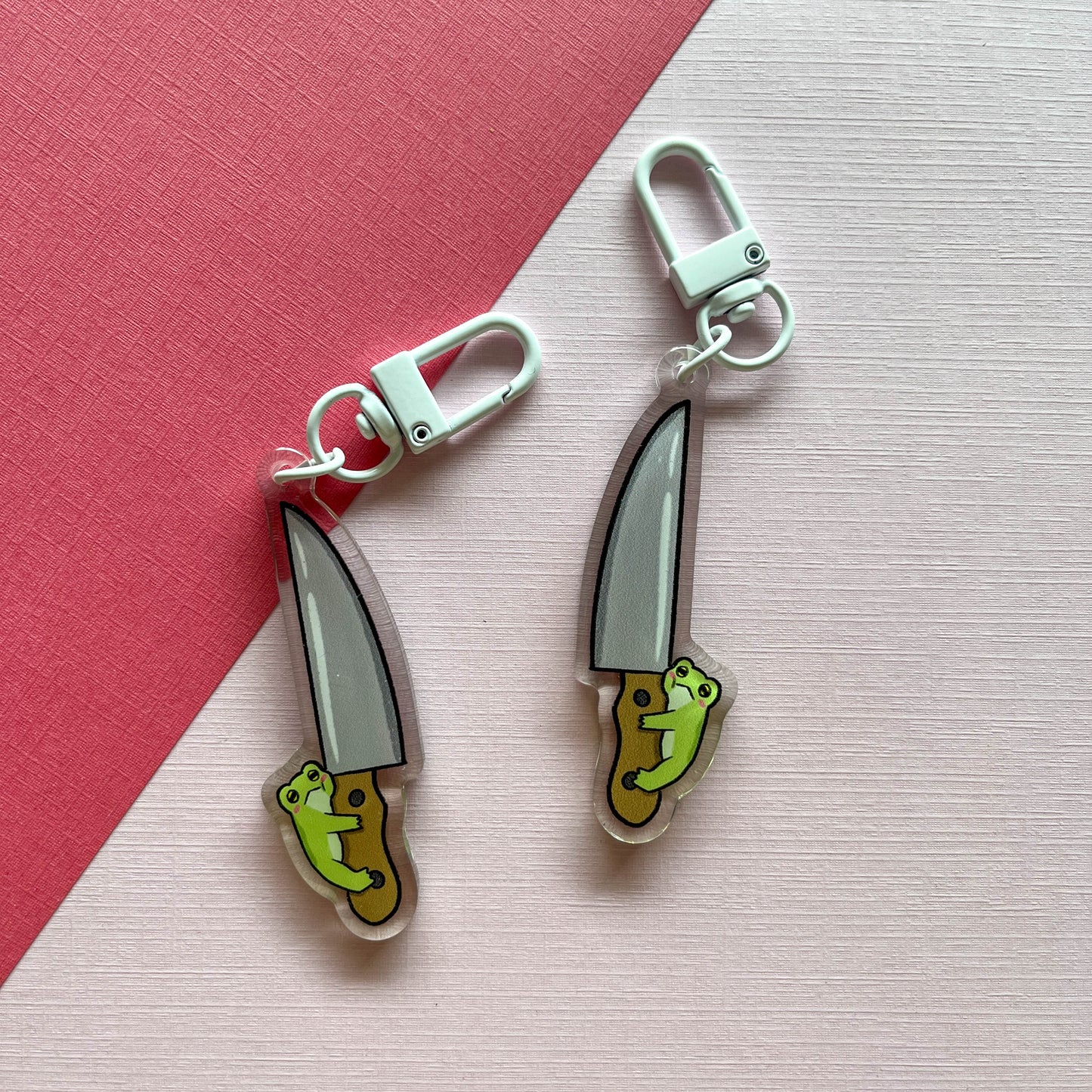 Tiny Frog with Big Knife Keychain