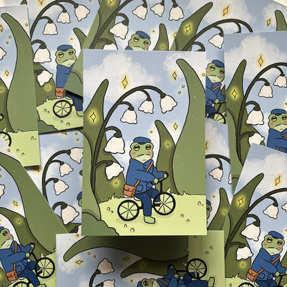 Frog Bicyle Through Garden Art Print