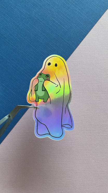 Holographic Ghost & Frog Friend Vinyl Sticker